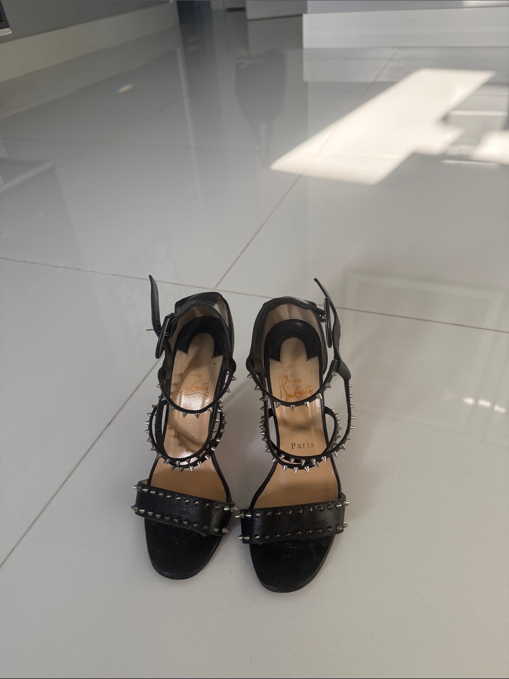 Christian Louboutin Black Studded Strappy High-Heel Sandals